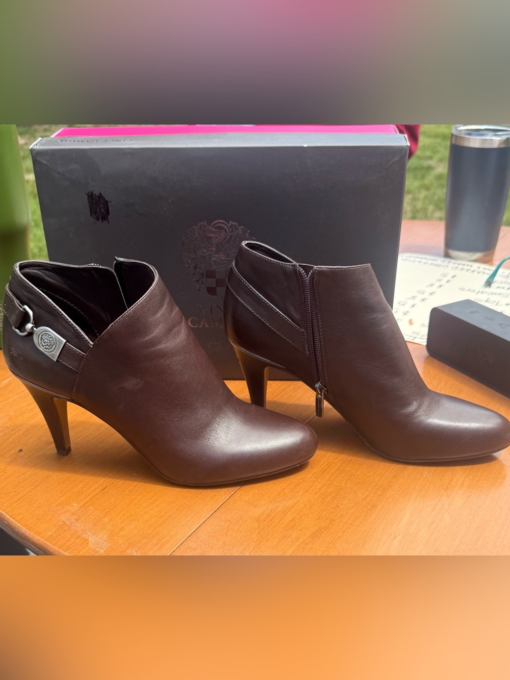 Vince Camuto Dark Brown Leather Ankle Booties